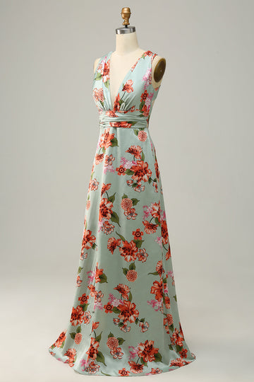 Grön Grimma ärmlös A-linje Brudtärnklänning